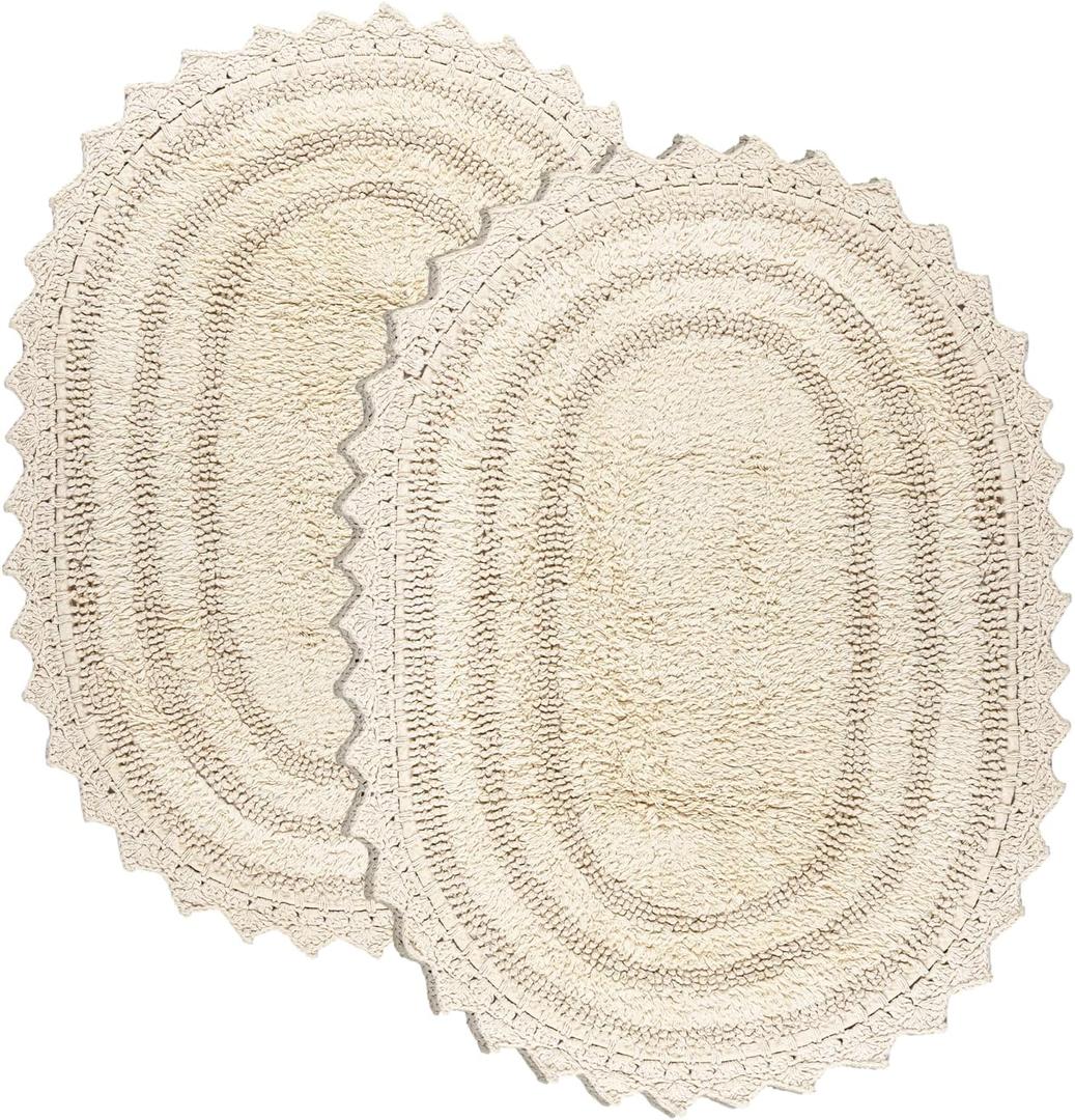 RAJRANG Shortbread Bathroom Rug Oval 24x17 Inches Pack of 2 Cotton Crochet Reversible Boho Bath Mat for Bathroom Decor
