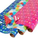 American Greetings Reversible Birthday Wrapping Paper, Stars, Polka Dots, and Balloons (3 Pack, 120 sq. ft)