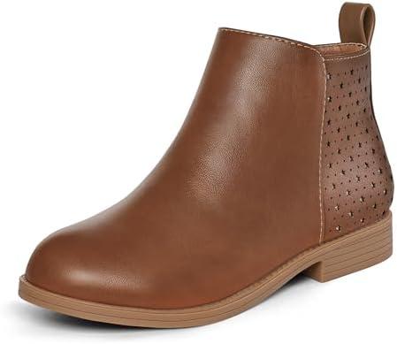 K KomForme Girls Ankle Boots Low Heels Short Booties with Side Zipper for Toddler/Little Kid/Big Kid, 10, Brown