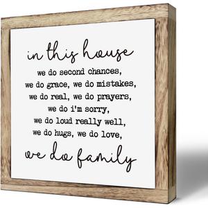 Farmhouse Home Decor, In This House We Do Family Sign,Farmhouse Family Rules Box Plaque, Inspirational Wall Art for Living Room or Front Porch, Warm Home Decoration and Housewarming Gift
