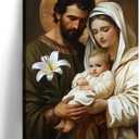 Holy Family Canvas Wall Art Catholic Decor Jesus and Virgin Mary Picture Christian Painting Print for Home Living Room Bedroom Church Wall Decor Framed - 16.00x24.00 inch