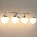 Bathroom Vanity Light Fixtures: 4-Lights Brushed Nickel Vintage Light Fixtures for Bathroom Above Mirror, Wall Lights Indoor with Frosted Milky Glass for Bath Bedroom