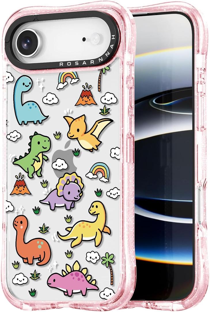 for iPhone Air Case Cute - Military-Grade 20 ft Drop Protection Shockproof Phone Case - Funny Dinosaur Land Design for iPhone 17 Air (6.5") Glitter Pink