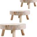 UNIE Mini Wooden Stool Round Garden Flower Display Stand Decorative Short Stool for Indoor Outdoor Office Dining Room
