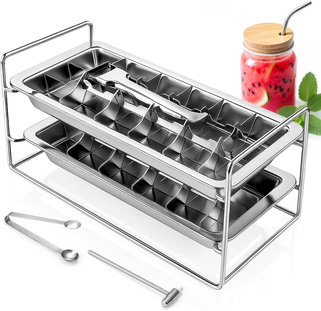 Stainless Steel Ice Cube Trays with Lever - Vintage Metal Ice Trays for Kitchen & Bar (2)