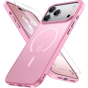 Miracase Magnetic for iPhone 17 Pro Max Case with Screen Protector [Compatible with MagSafe] Slim Thin Phone Case Military-Grade Protected for 17 ProMax Cover Bumper 6.9", Pink
