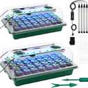 2 Packs Starter Tray with Grow Light, 80 Cells Seed Starter Kits with Humidity Dome and Base Plant Germination Seedling Starter Kit with Smart Timer for Indoor Greenhouse Wheatgrass Hydroponic