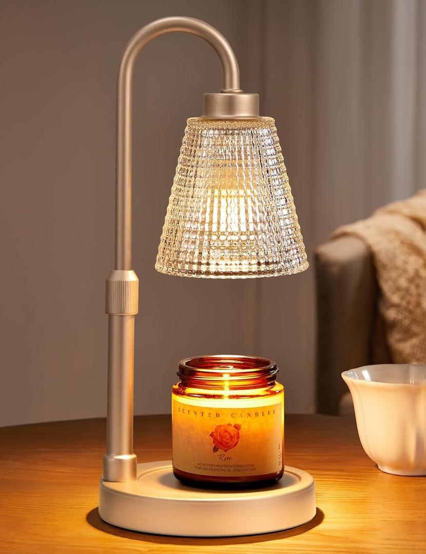 Innqoo Champagne Gold Candle Warmer Lamp with Timer, Dimmable Candle Warmer for Home Decor, Height Adjustable Candle Lamp for Jar Candles, Birthday Gifts for Women Mom, House Warming Gifts New Home