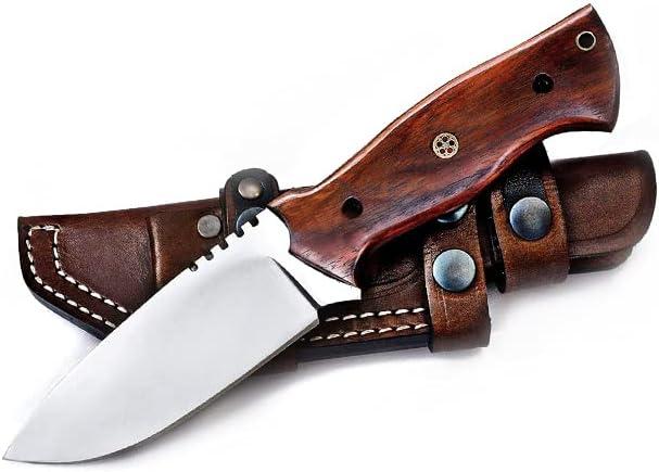 Fivtan Horizontal Carry Knife, Bushcraft Knife, Scout Carry Knife with Sheath, Hunting Knife with Wooden Handle, Fixed Blade Tracker Knife