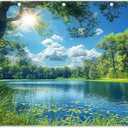 ZTHMOE Fabric 12x8ft Lake Natural Scenery Backdrop River Forest Tree Blue Sky Bokeh Background Picnic Camping Hiking Spring Outdoor Party Decorations Photoshoot Banner Props