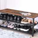 Shoe Bench 3-Tier Shoe Rack 39.4" for Entryway, Storage Organizer Entry Bench with Mesh Shelves Wood Seat for Hallway, Living Room, Steel Frame, Rustic Brown and Black