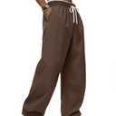 August Alley Men's Baggy Sweatpants Elastic Waist Drawstring Cotton Pockets Lounge Chino Pants Wide Leg Uncuffed Track Pants(Brown,Medium)