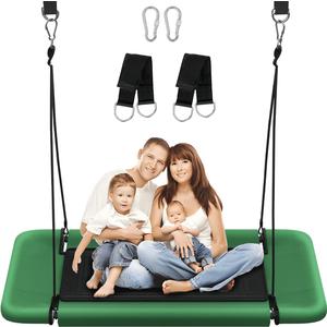 60" Retangular Tree Swing for Kids & Adults, Adjustable Platform Swing with Hanging Straps, 700lbs Capacity, Waterproof Giant Swings for Backyard Outdoor & Indoor Use, Green & Black