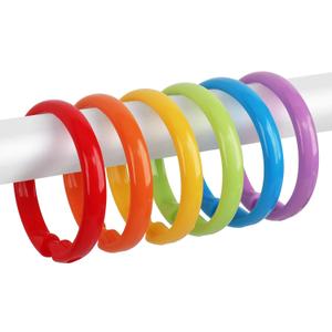 Qulable Colorful Shower Curtain Hooks - 12 Pcs Circular Plastic Shower Curtain Rings for Bathroom - O Shaped Rainbow Color Shower Hooks Rings for Shower Curtain Rod