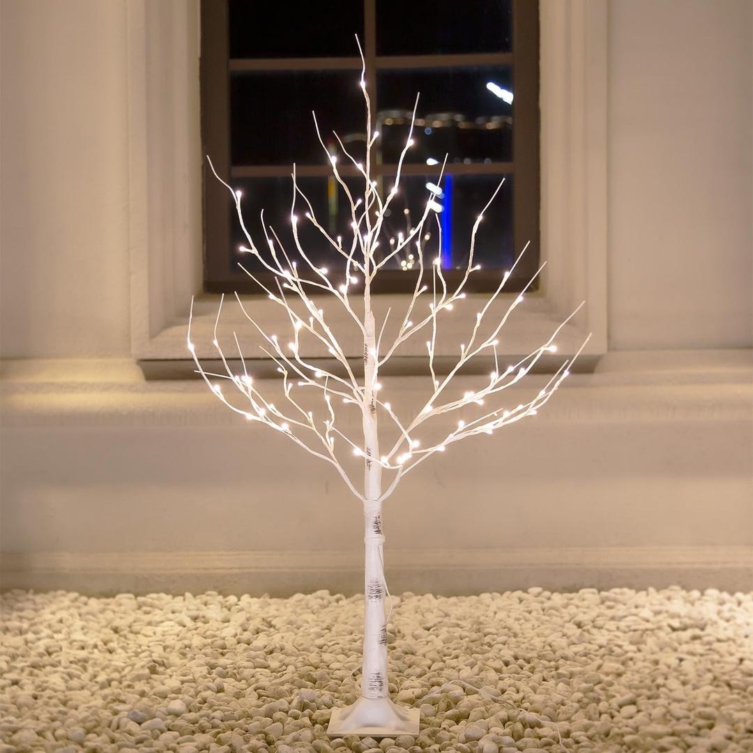3ft Lighted Birch Tree with 64 Warm White LED Lights