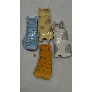 Bico Cartoon Cat Appetizer Plates Set of 4, Small Stoneware Ceramic Plates for Appetizer, Snacks, Sauce, Assorted Color, Microwave and Dishwasher Safe