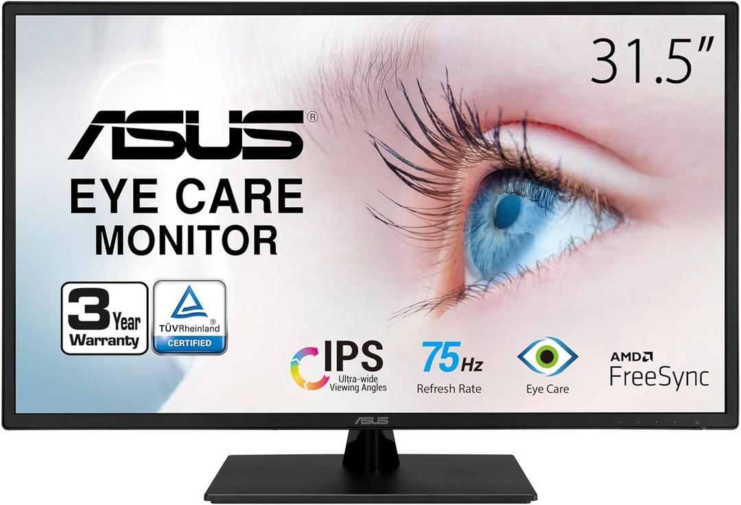 ASUS 32 Inch 1080P Monitor (VA329HE) - Full HD, IPS, 75Hz, Adaptive-Sync, Eye Care, Low Blue Light, Flicker Free, HDMI, VGA, Wall Mountable, Tilt Adjustable, Black