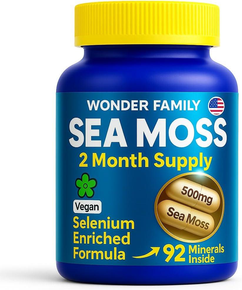 Wildcrafted Irish Sea Moss Capsules  Chondrus Crispus or Sea Moss Advanced with Biotin, Niacinamide, Vitamins  Multimineral Supplement  Alternative to Irish Seamoss Gel  60 Seamoss Pills EXP: 08/2026
