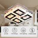 13.1'' Square Modern Chandelier Light with Remote Crystal Ceiling Light Stainless Steel LED Flush Mount Ceiling Light Fixtures for Bedroom Living Room Kitchen Dimmable