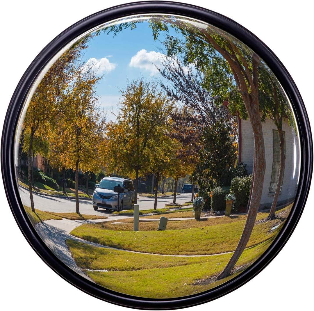 Convex Mirror - Shatterproof Traffic Mirror with Adjustable Bracket for Garage, Driveway, Warehouse & Indoor or Outdoor Surveillance - Fish Eye Security Reflector for Corner or Blindspots
