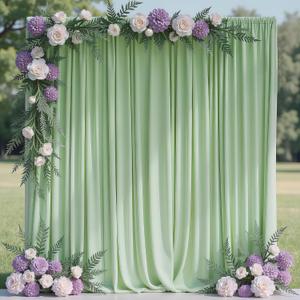 Wokceer Sage Green Backdrop Curtain for Wedding Parties 10x10FT Photo Polyester Backdrop Drapes for Wedding Photoshoot Baby Shower Birthday Party Curtains Photography Background 2 Panels 5x10FT (10FTx10FT)