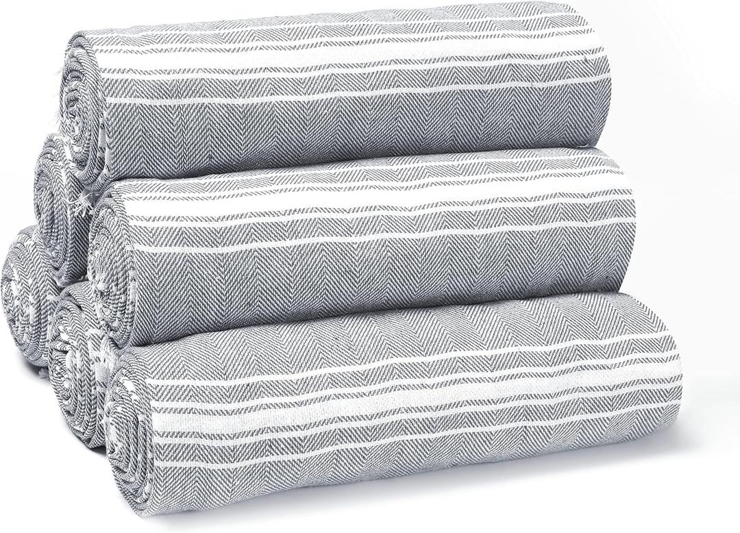 Belizzi Home Peshtemal Turkish Towel Chevron Beach Towels Oversized 36x71 Set of 6, Beach Towels for Adults, Soft Durable Absorbent Extra Large Bath Sheet Hammam Towel - Charcoal Grey