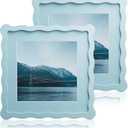 8X8 Wavy Picture Frame With Mat For 6X6, Wavy Edge Wooden Picture Frame with Real Glass - Wall Mount and Tabletop Display, Blue, 2 Pack