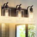 3 Light Bathroom Vanity Light, Morden Bathroom Lighting Fixtures Over Mirror Oil Rubbed Bronze Wall Light Fixtures with Clear Glass Shade ZCVL01ORB-3