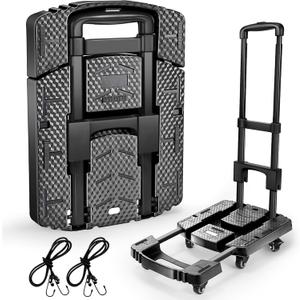 Folding Hand Truck 500lbs, Portable Heavy Duty Dolly Cart, 6 Wheels Collapsible Luggage Cart with 2 Elastic Ropes - Compact Trolley Cart for Easy Moving - Ideal Hand Cart for Travel and More (17, Black)