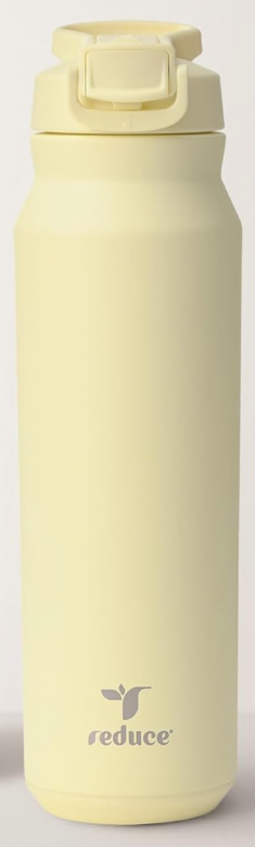 REDUCE 32 oz Hydrate Pro Stainless Steel Insulated Water Bottle - Flip Top Leak-Proof Lid, Dishwasher Safe, BPA-Free, Dual Wall Vacuum, Keeps Drinks Cold for 48 Hrs, Cup Holder Friendly - light yellow
