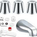 Tub Shower Trim Set, Shower Knobs 3 Piece and Bath Tub Spout, with Four in One Tub Spout Adapter for Pfister Tub Shower Faucet Handle, and for 1/2'', 3/4'' IPS Inside Thread (Chrome)