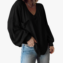 BTFBM Womens Fall Fashion 2025 Long Sleeve Shirts Casual V Neck Ribbed Knit Blouses Pullover Trendy Loose Fit Tunic Tops, Size L