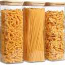 ComSaf Glass Spaghetti Pasta Storage Containers with Lids 2.2 Qt Set of 3, Tall Clear Airtight Food Storage Jar with Lid for Noodles Flour Oat Cereal Sugar Beans, Sqaure Spaghetti Pantry Containers