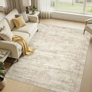cotiled Large Area Rugs for Living Room 5x7, Machine Washable Rugs with Non Slip Backing Modern Neutral Abstract Rugs Stain Resistant Distressed Carpets for Home Office Decor (5x7 Beige/Brown)