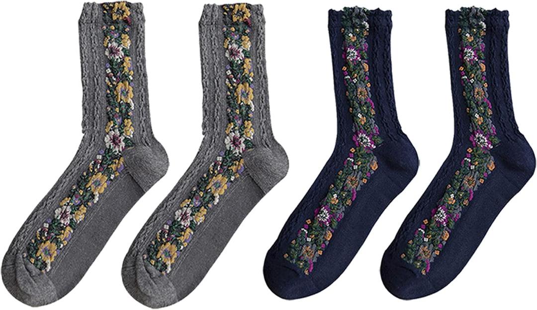 Flower Design Cable Knit Socks for Women