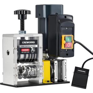 CREWORKS 180W Motor Automatic Wire Stripper Machine, 5 Blade Electric Wire Stripping Machine for 0.06"-1.18" (1.5-30 mm) Scrap Wire with 2 Feed Plates Foot Pedal Switch Sharpening Rod