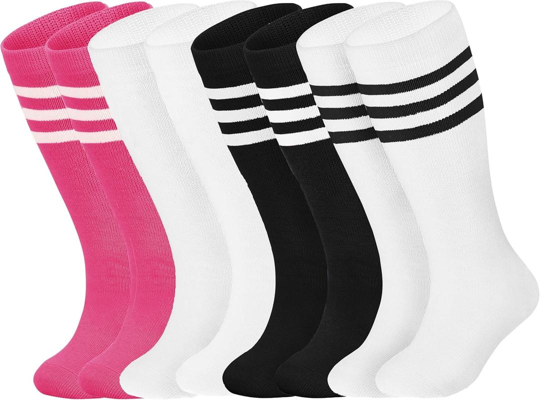 Sea Zaela 4 Pairs Kids Halloween Striped Knee-High Crew Length Socks, Unisex, Casual, 1-6 Years, Small, Red, 4 Count (White)