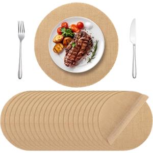 Aneco 50 Pieces Round Burlap Placemats 11.8 Inch Reusable Brown Table Mats Heat Resistant Natural Jute Fibers Placemats Burlap Circle Rustic Table Decorations for Dinner Holiday Farmhouse Decor