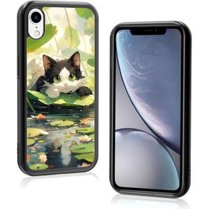 Cute Cat Phone Case, Funny Lotus Cat Pattern iPhone Xs MAX Case, Non-Slip Design and Shock Absorption, Phone Case for Teen Girls, Boys, Women and Men(iPhone - Xs MAX)
