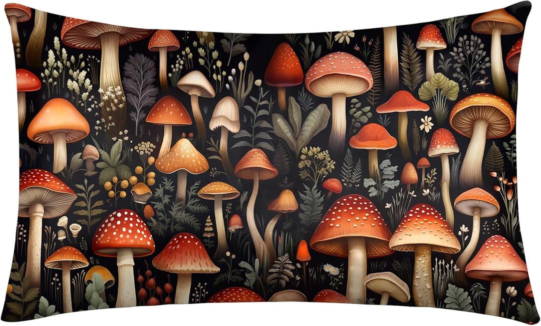 1Pack Microfiber Pillow Case,Floral Print Pattern Pillow Cover with Hidden Zipper,Soft Breathable,Standard Size 20"X 26" Pillow case(20-Mushroom)