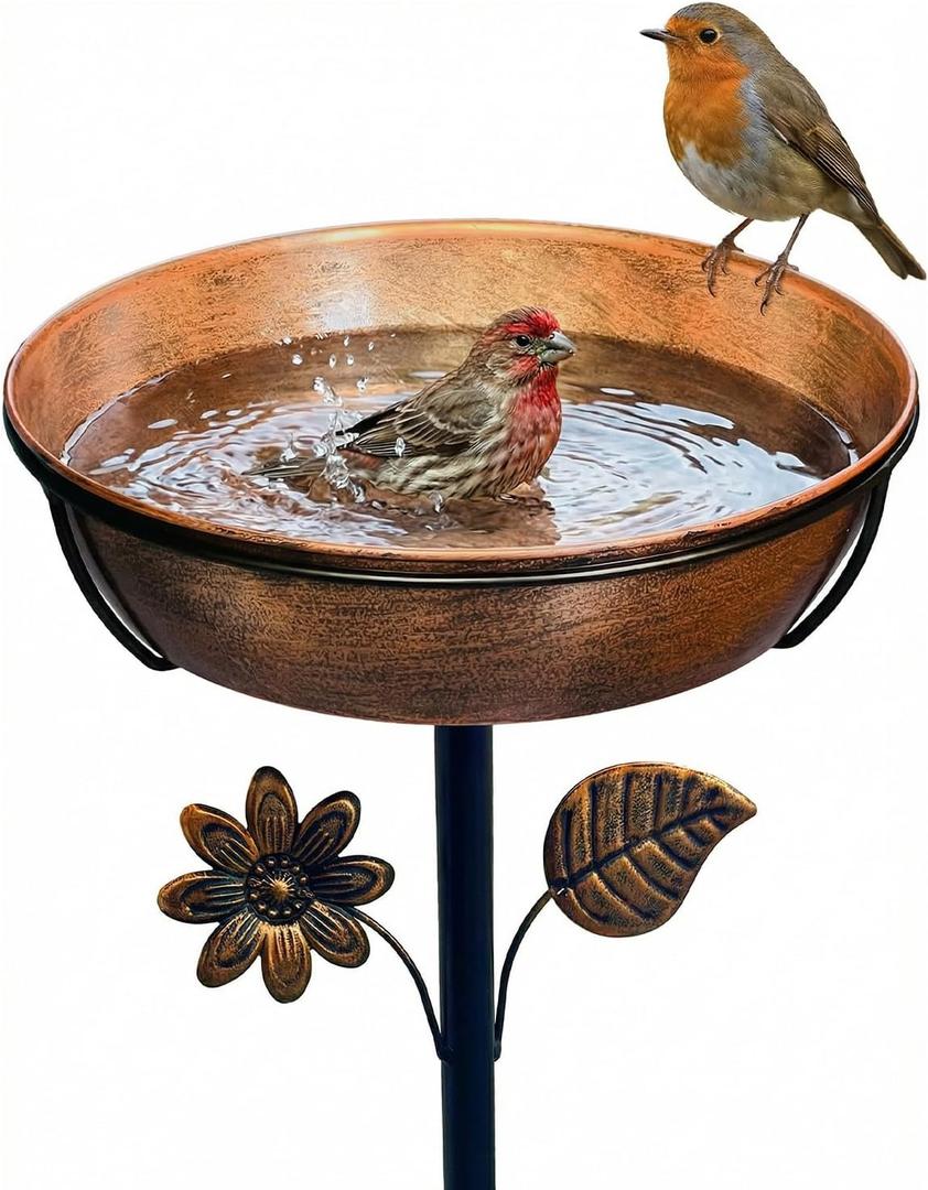 Metal Bird Bath for Outside, 3" Deep 12" Dia Removable Bowl, 36" H Garden Bird Bath | Stable 5-Prong Stake, Rust-Resistant, Easy Clean Outdoor Birdbath for Yard Lawn Patio