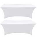 SEPARO Spandex Table Cover 2 Pack 8FT White Fitted Tablecloths,Washable Wrinkle Resistant Stretch Table Cloth Rectangle for Party Hosting Supplies,Wedding Decorations,Vendor Display,Banquet