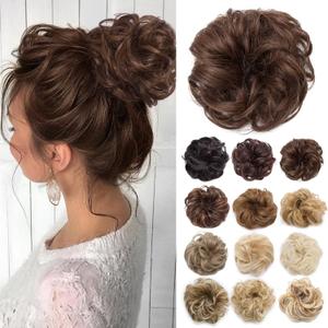 Benehair Messy Bun Hair Piece Scrunchy Updo Hair Pieces for Women Fluffy Wavy Hair Bun Scrunchies Donut Hairpiece Synthetic Chignons with Elastic Rubber Band Dark Brown mix Light Auburn 2pcs 50g