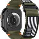 Bandletic Rugged Bands Compatible with Apple Watch Ultra 2 Band 49mm iWatch Bands 46mm 45mm 44mm 42mm Men, Soft Woven Adjustable Flag Wristbands Strap for Apple Watch Ultra Series 10/9/8/7/6/5/4/3/SE (Green-USA Flag) Size: Medium(6.50"- 7.09') 49/46/45/44/42(S3/2/1)