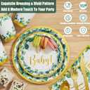 Ecomore Girl Boy Sage Green Baby Shower Decorations 247 PCS (25 Guest) Boho Greency Party Supplies with Paper Plate Napkin Cup Cutlery & Tablecloth Oh Baby Backdrop Balloon Kit for Gender Reveal Decor