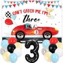 Cant Catch Me Im 3 Birthday Decorations Cars Birthday Backdrop Cars 3 Birthdays Party Supplies 3 Year Old Boy Birthdays Decorations Three Bday Decoration (Red)