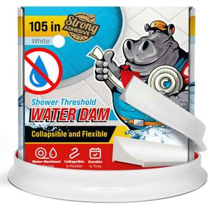 Shower Threshold Water Dam Barrier 105" - White Collapsible Shower Water Blocker - Guard for Walk in Shower - Water Guard Stopper for Floor - Shower Door Water Blocker by Hippo Dam