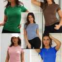 Dwnval Womens Basic Summer Short Sleeve Crewneck T Shirt Raglan Ribbed Knitted Slim Fit Casual Going Out Tops (Blue, XXL)