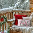 Pink Cute Christmas Pillow Covers 12x20 Inch, Trendy Cute Pink Christmas Decorations Pillows, Decorative Throw Pillow Case, Xmas Lumbar Cushion Covers for Home Party Room Bed Couch Sofa