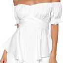 Off the Shoulder Rompers for Women Dressy Short/Long Sleeve Romper Ruffle Layer Back Tie Mini Short Jumpsuits (X-Large)